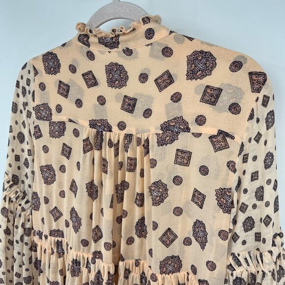 Free People Turn Turn Balloon Sleeve Printed Mini Swing Dress Size Small - Picture 11 of 14